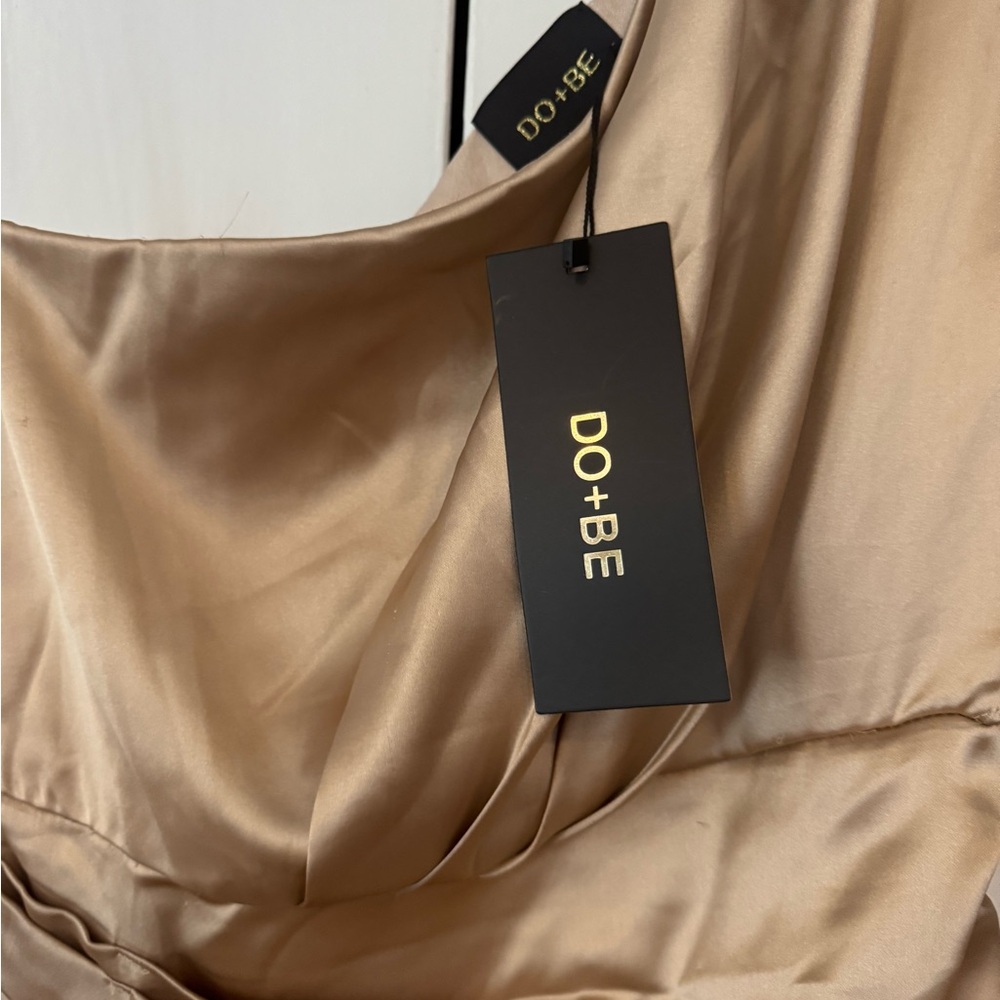 DO+BE One-Shoulder Satin Dress in Gold-Taupe - Picture 2 of 3